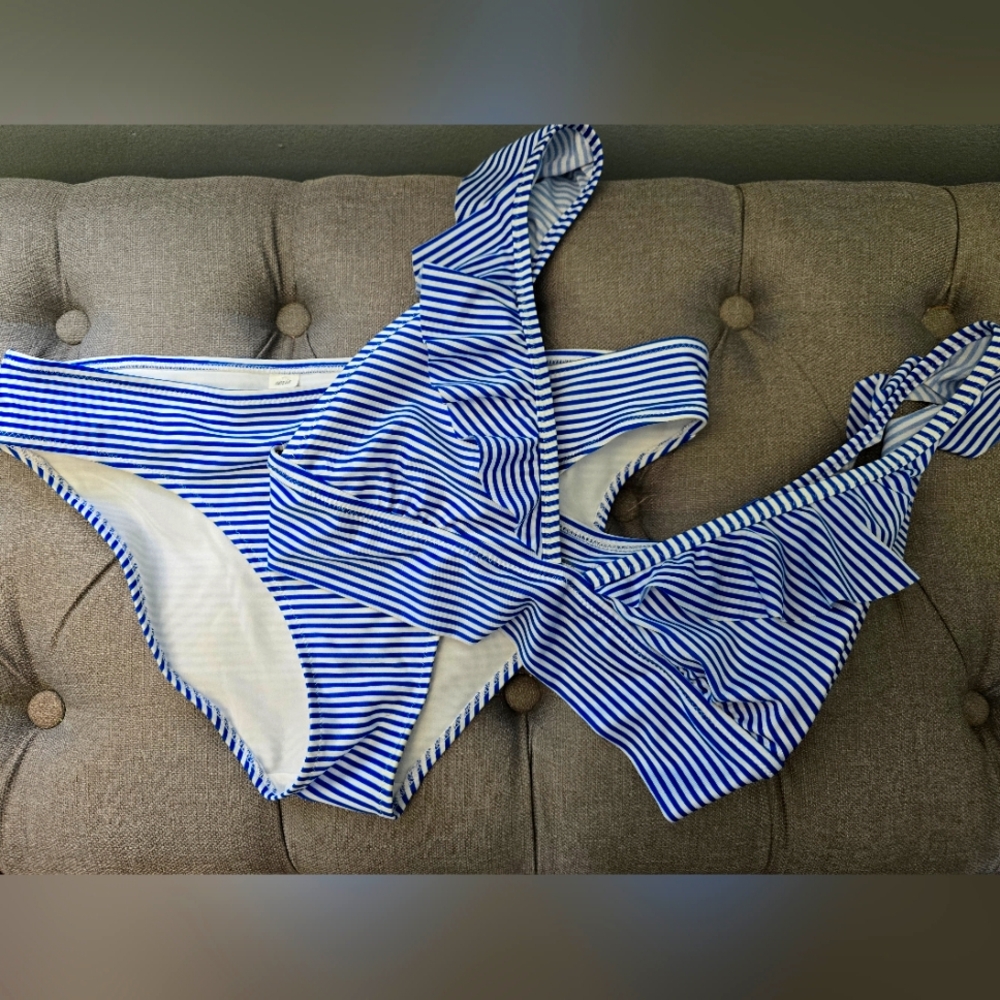 Aerie Blue and White Striped Swimwear